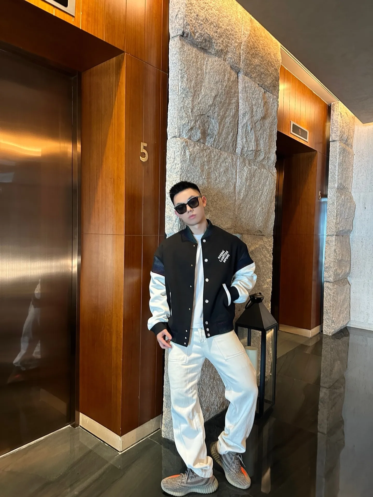 Louis Vuitton/Louis Vuitton Black White leather baseball jacket jacket